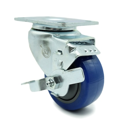 3 Inch Blue Polyurethane Wheel Swivel Top Plate Caster With Brake